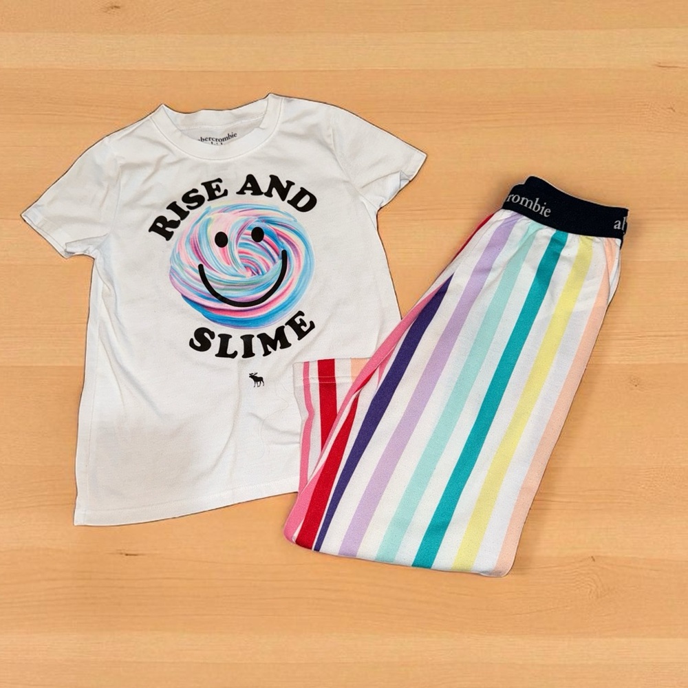 Abercrombie & Fitch Kids 'Rise and Slime' Pajama Set - White and Multicolor 5-6